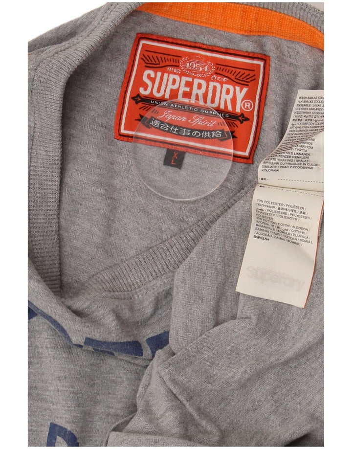 SUPERDRY Herren Grafik-T-Shirt-Oberteil XL aus grau gesprenkelter Baumwolle