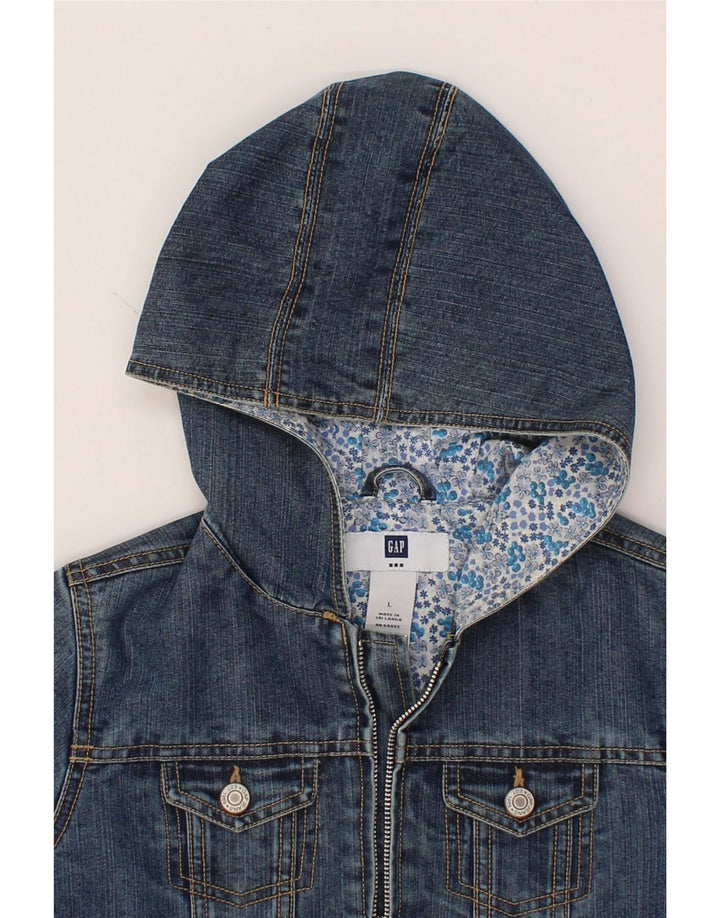 GAP Boys Hooded Denim Jacket 7-8 Years Large Blue Cotton Vintage Gap and Second-Hand Gap from Messina Hembry 