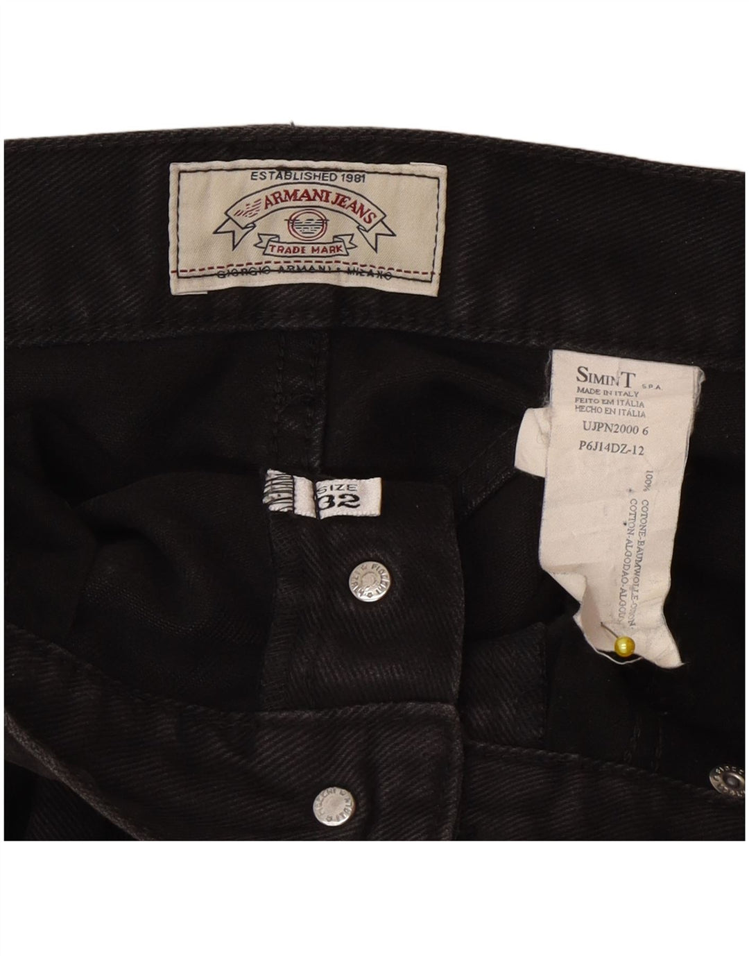 Armani Herren Straight Jeans W32 L28 Schwarze Baumwolle