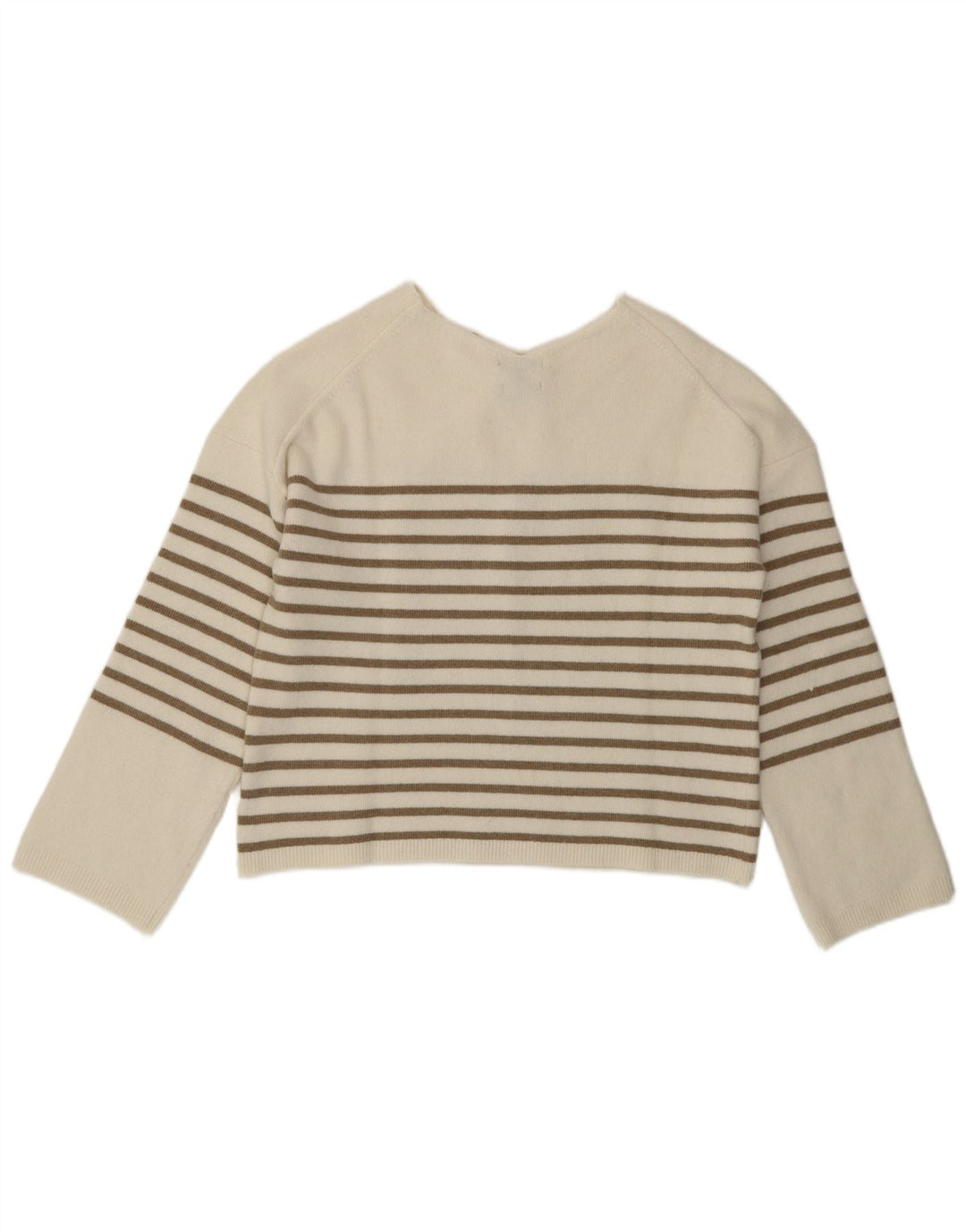 MASSIMO DUTTI Damen Crop V-Ausschnitt Pullover Pullover UK 10 Small Weiß gestreift