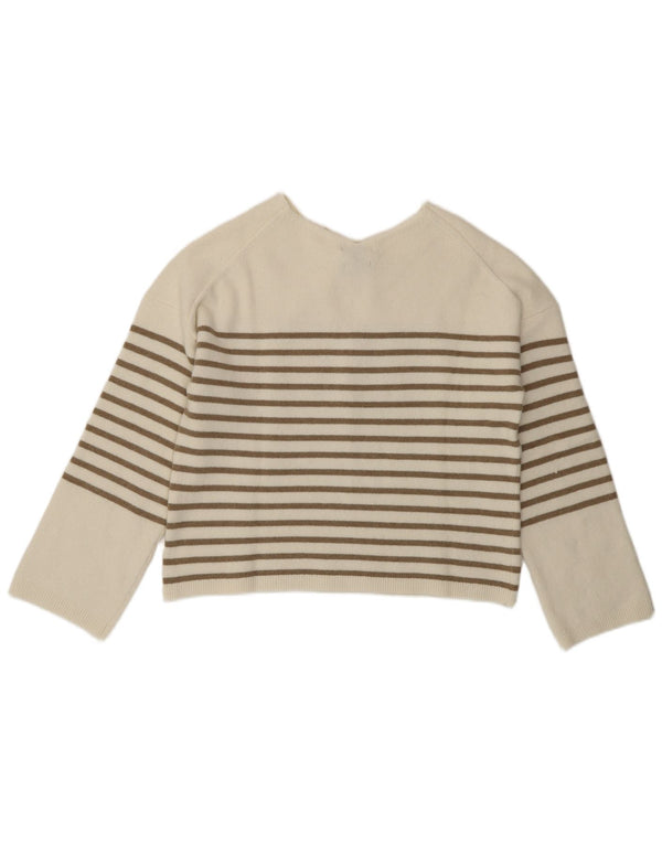 MASSIMO DUTTI Damen Crop V-Ausschnitt Pullover Pullover UK 10 Small Weiß gestreift