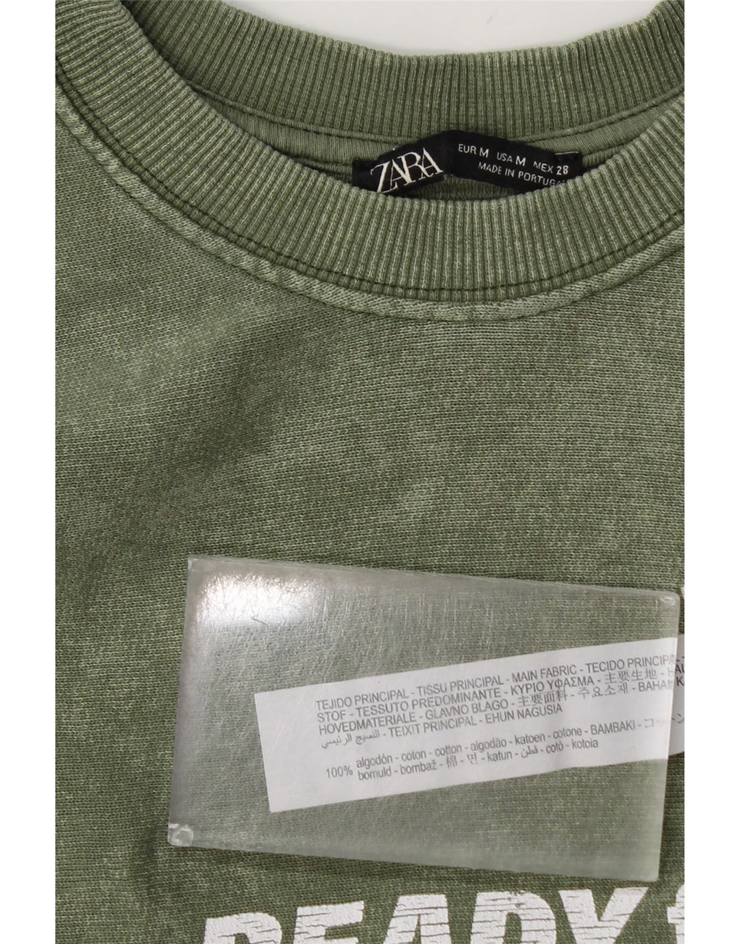 Zara Damen Grafik-Sweatshirt-Pullover UK 14 Mittelgrüne Baumwolle