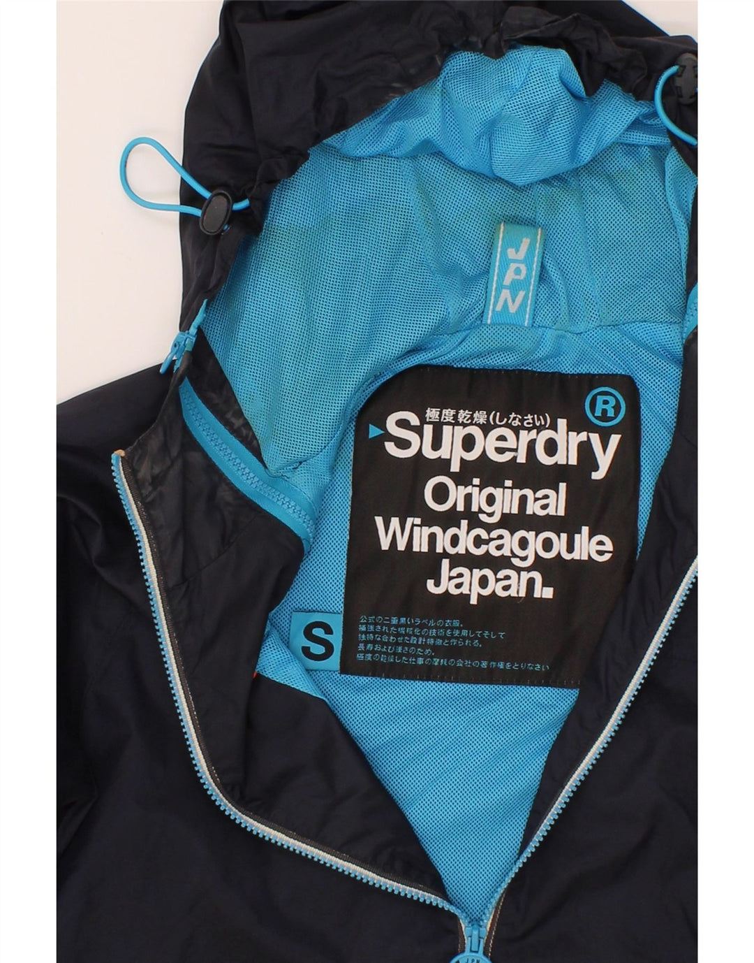 SUPERDRY Womens Hooded Windbreaker Jacket UK 10 Small Navy Blue Vintage Superdry and Second-Hand Superdry from Messina Hembry 