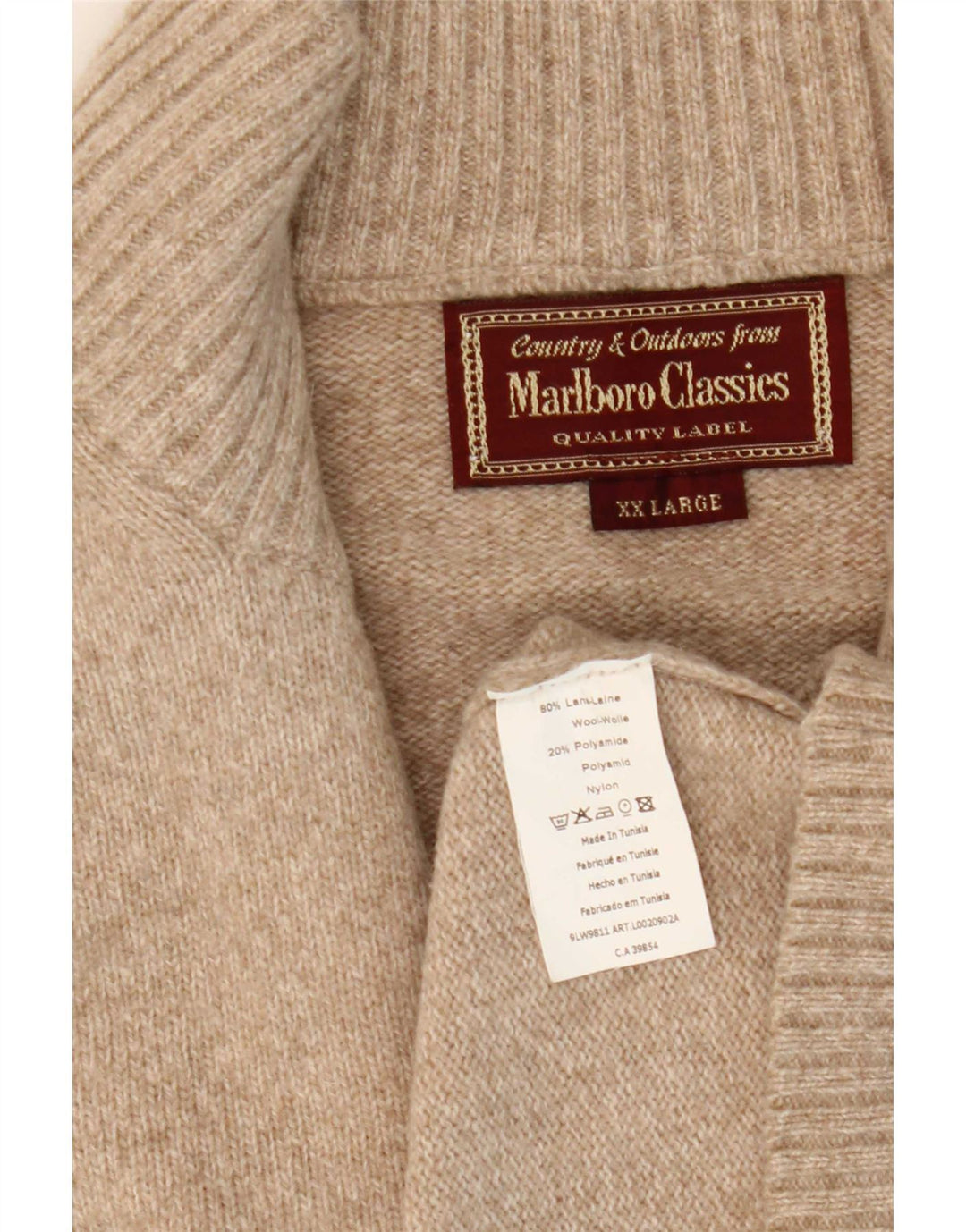 Marlboro Classics Herren-Pullover mit Reißverschluss, 2XL, beige Wolle