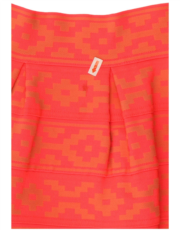 Vintage Damen A-Linie Rock UK 14 Medium W28 Orange Geometrisch Polyester