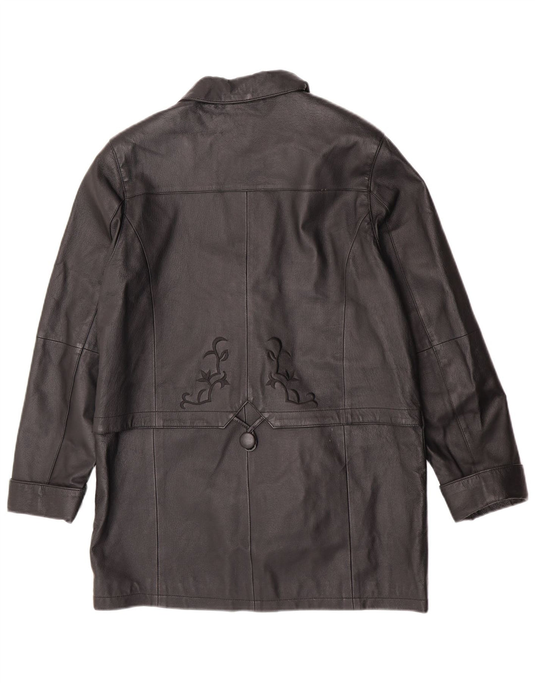 Vintage Damen Ledermantel US 12 Großes schwarzes Blumenleder