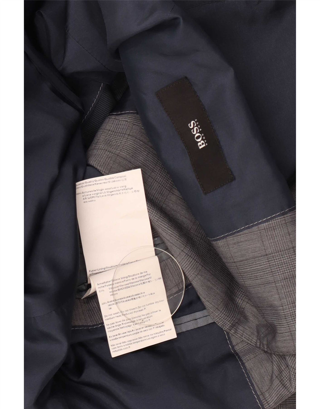 Hugo Boss Herren-Blazer mit 2 Knöpfen, EU 48, mittelgrau karierte Schurwolle