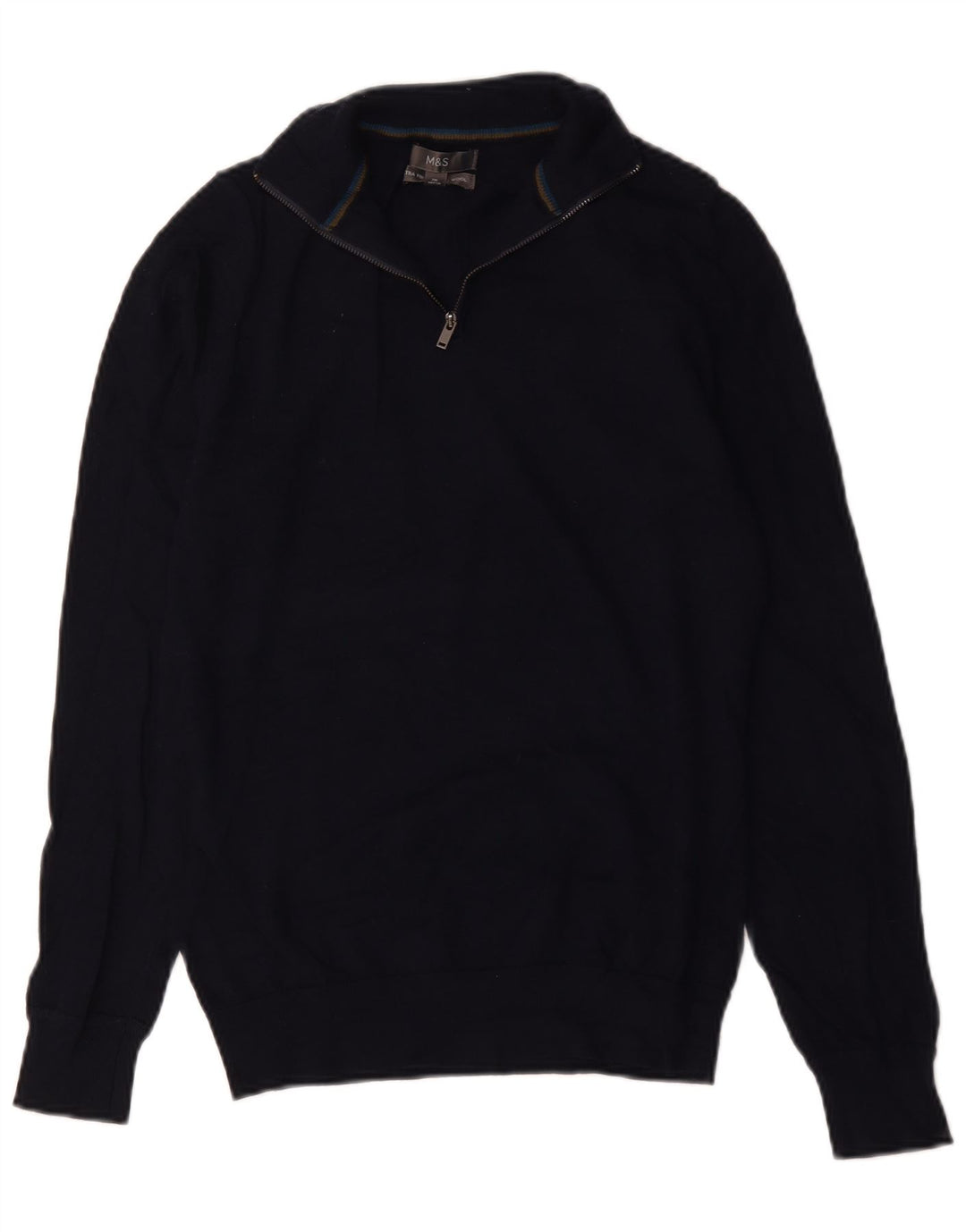Marks & Spencer Herren-Pullover mit Reißverschluss am Hals, Größe S, marineblaue Merinowolle