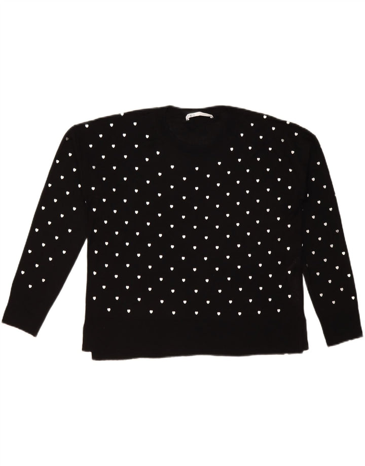 Zara Damen-Pullover mit abstraktem Muster und Rundhalsausschnitt, Gr. 10, Größe S, Schwarz