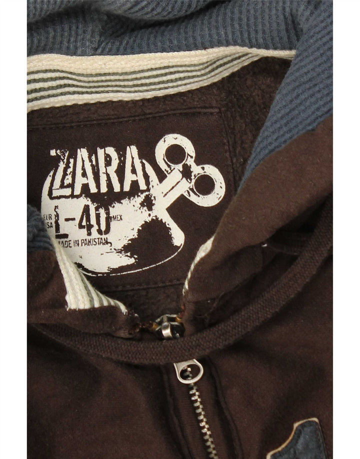 Zara Herren-Kapuzenpullover mit grafischem Reißverschluss, EU 40, Mittelbraun