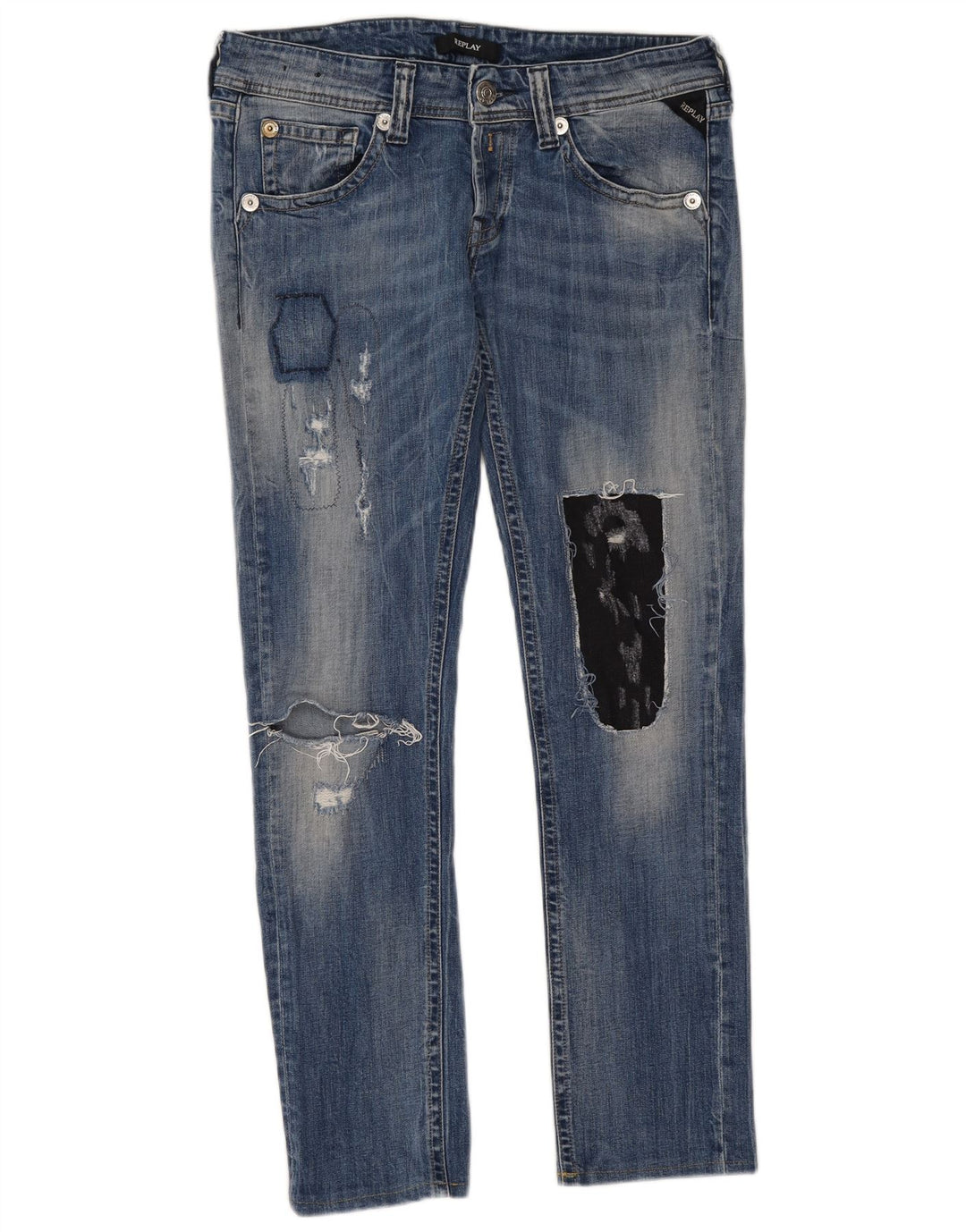 REPLAY Damen Distressed Slim Jeans W32 L29 Blau