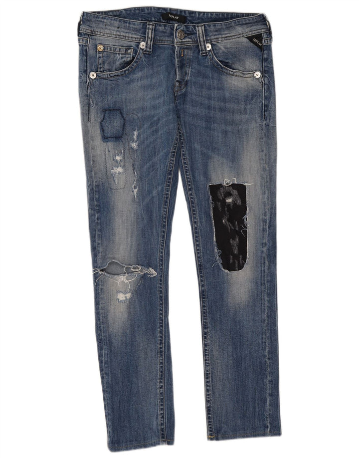 REPLAY Damen Distressed Slim Jeans W32 L29 Blau