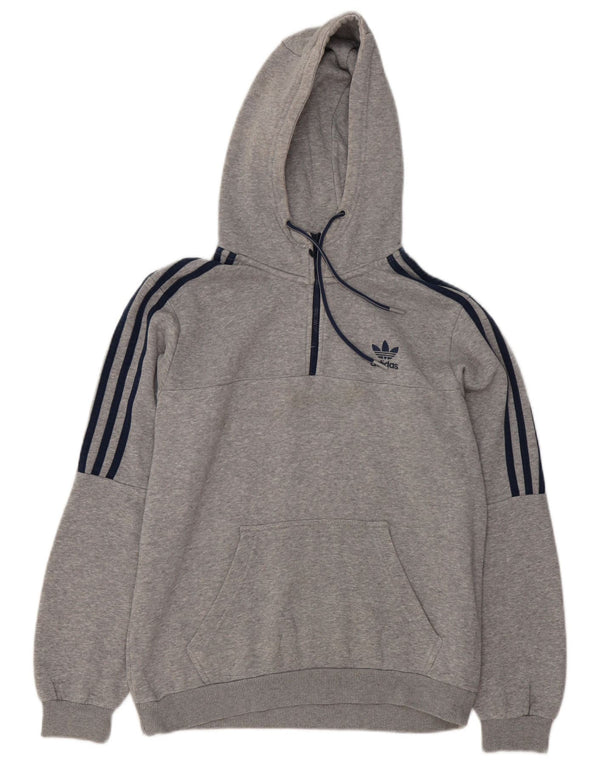 Adidas Herren Kapuzenpullover mit 1/4-Reißverschluss, klein, grau gefleckte Baumwolle