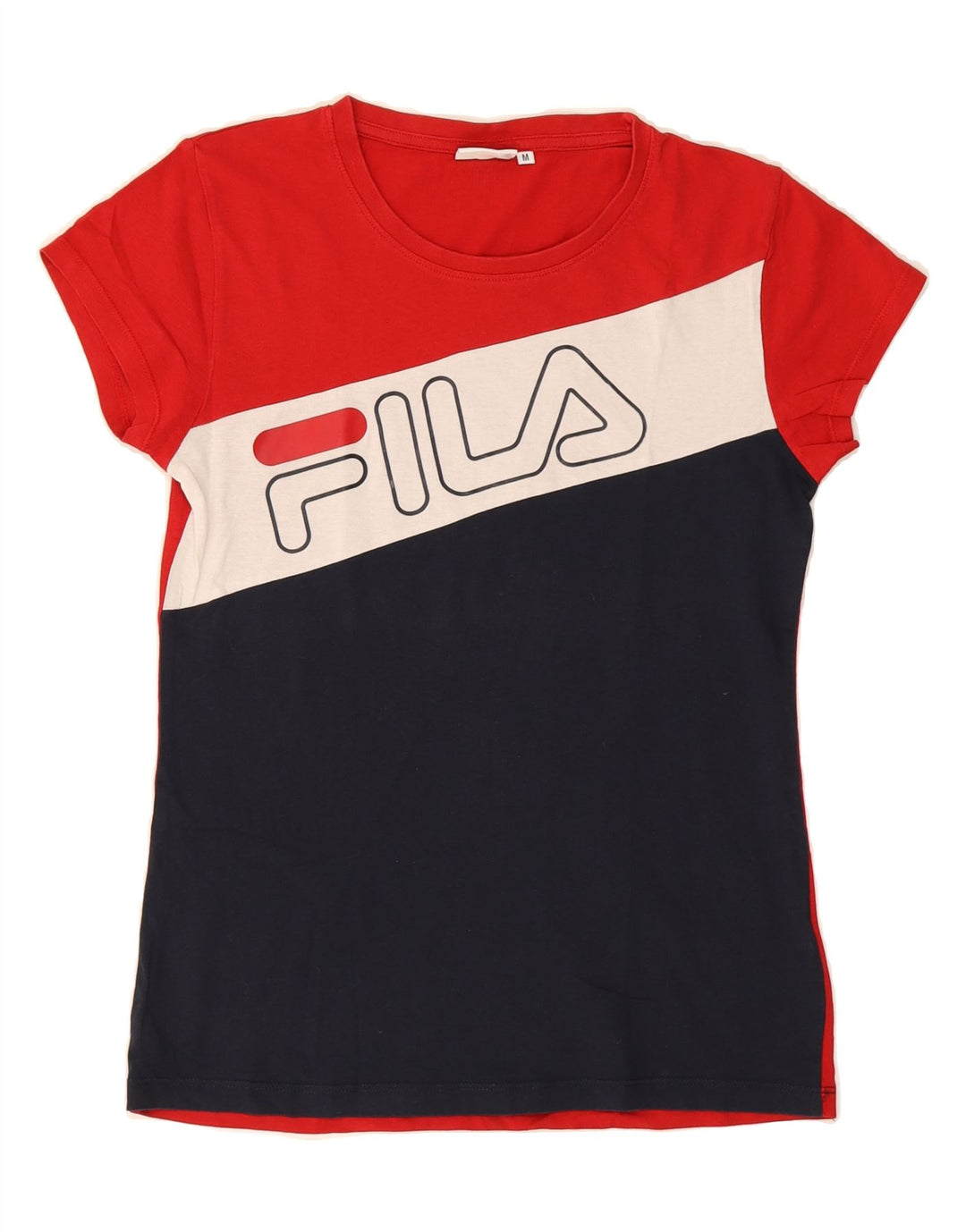 FILA Womens Graphic T-Shirt Top UK 12 Medium Multicoloured Colourblock Vintage Fila and Second-Hand Fila from Messina Hembry 