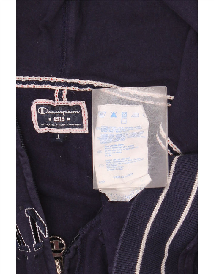 CHAMPION Womens Graphic Zip Hoodie Sweater UK 16 Large Marineblau Baumwolle
