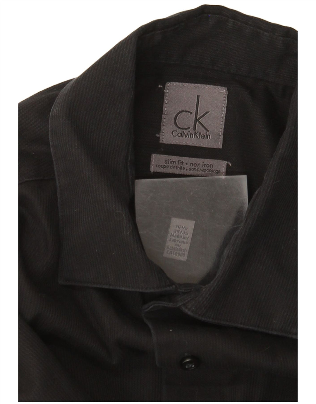 Calvin Klein Herren NON - IRON Hemd Größe 16 1/2 Large Schwarzer Nadelstreifen