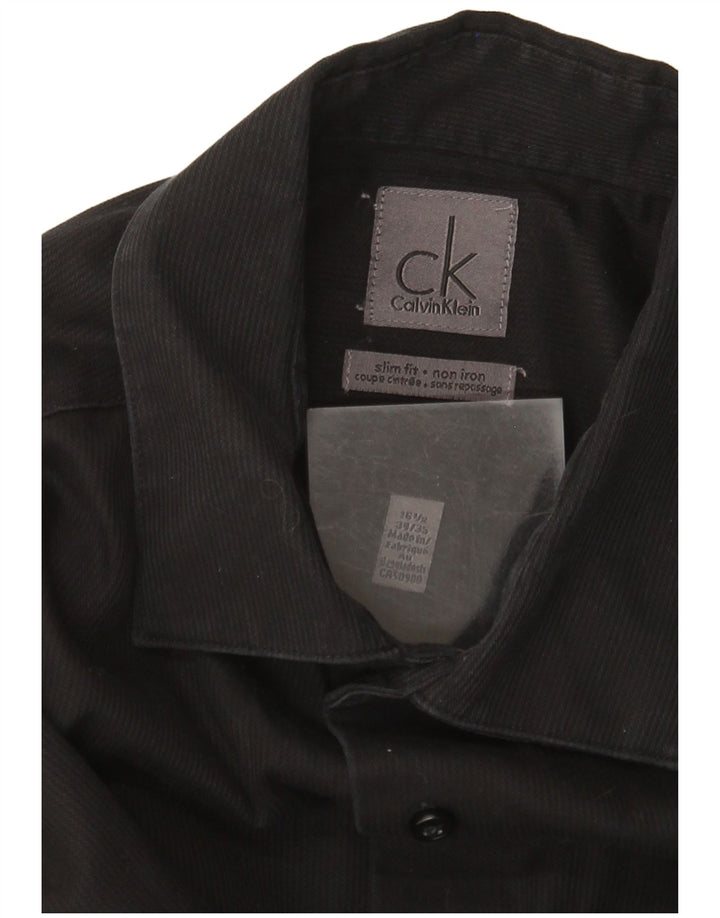 Calvin Klein Herren NON - IRON Hemd Größe 16 1/2 Large Schwarzer Nadelstreifen