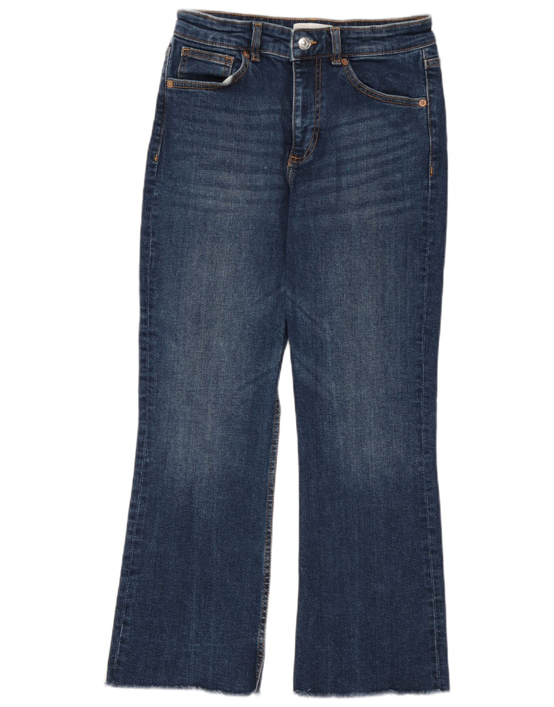 Zara Damen Crop Bootcut Jeans EU 38 Small W28 L26 Blaue Baumwolle