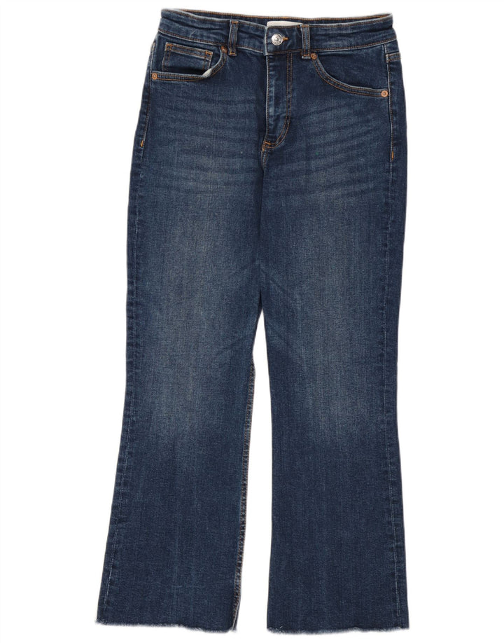 Zara Damen Crop Bootcut Jeans EU 38 Small W28 L26 Blaue Baumwolle