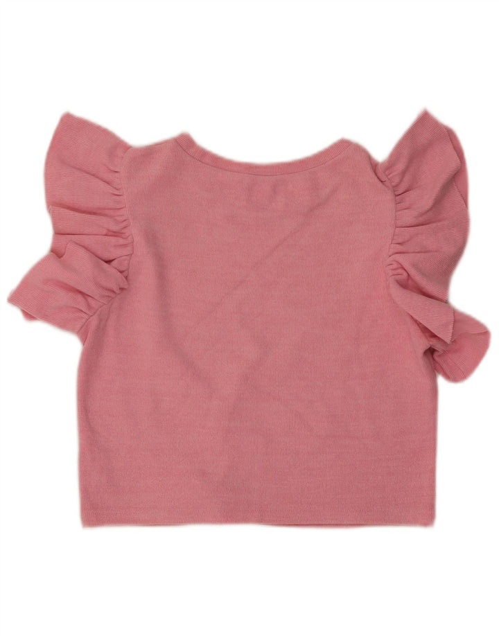 Zara Damen Crop Bluse Top UK 12 Mittelrosa Baumwolle