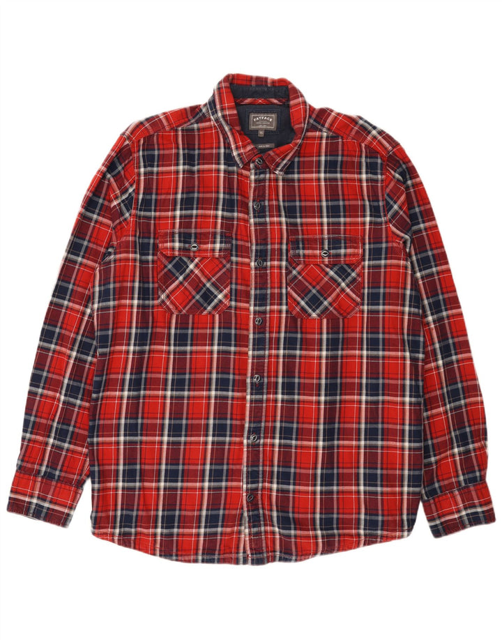 Fat Face Herren-Flanellhemd XL, rot kariert, Baumwolle