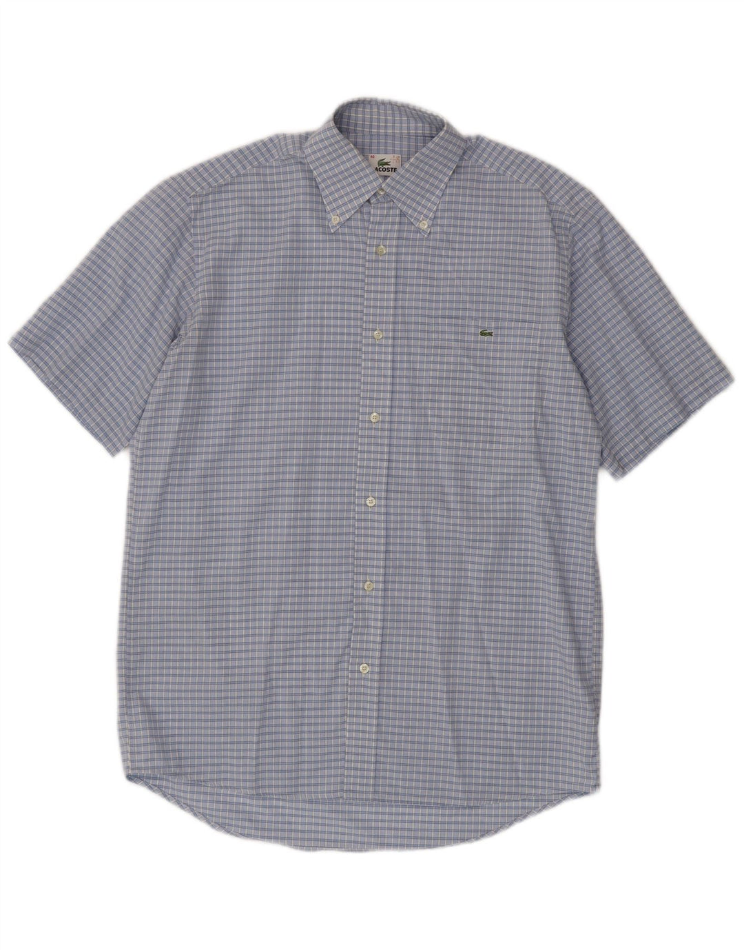 Lacoste Herren-Kurzarmhemd, Größe 40, mittelblau karierte Baumwolle
