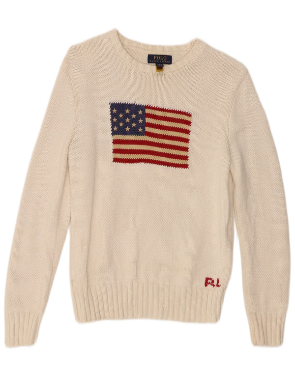 Polo Ralph Lauren Mädchen-Pullover mit U-Boot-Ausschnitt, 14–15 Jahre, Größe L, Weiß