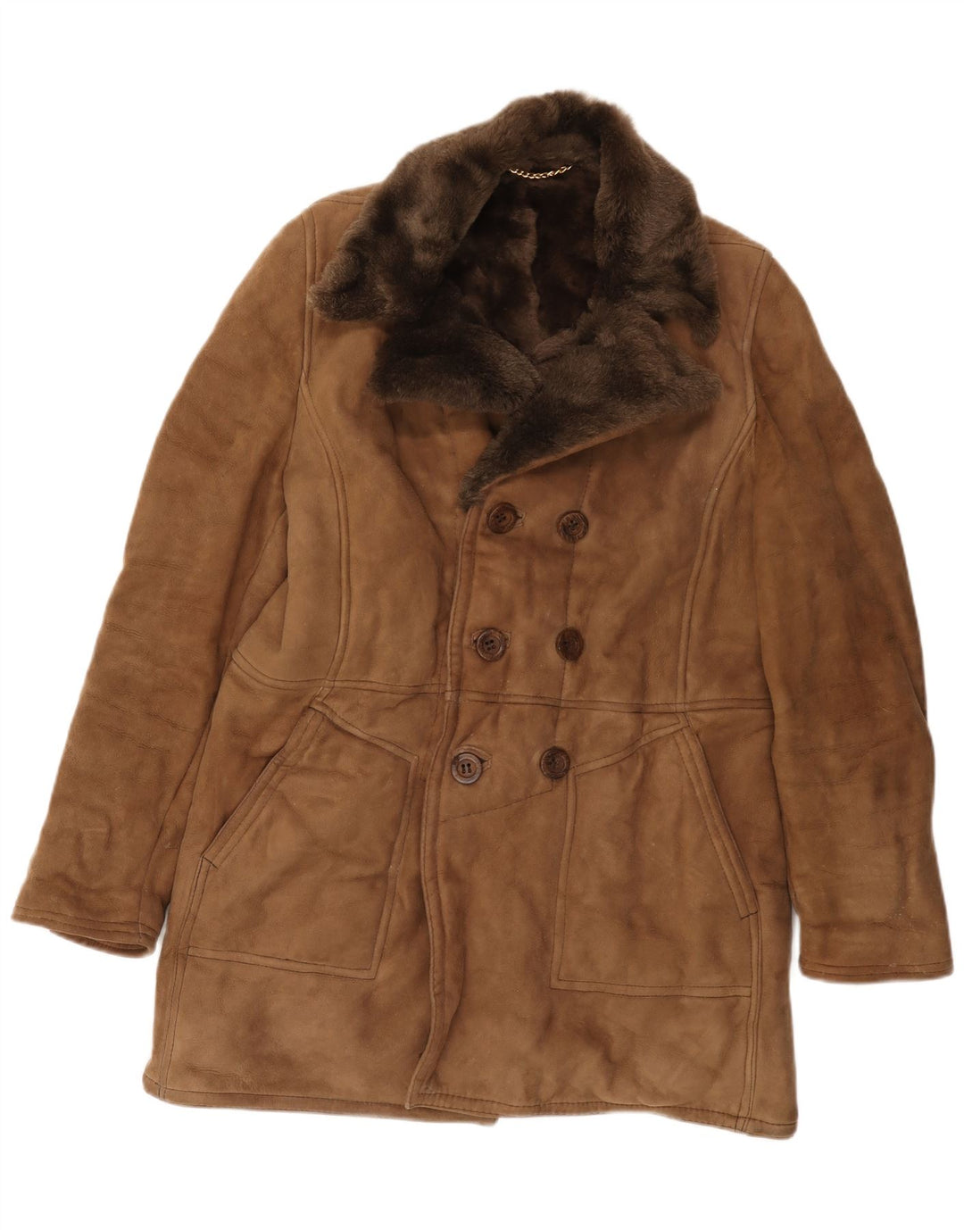 Vintage Herren Shearling Zweireiher Mantel IT 52 XL Braun