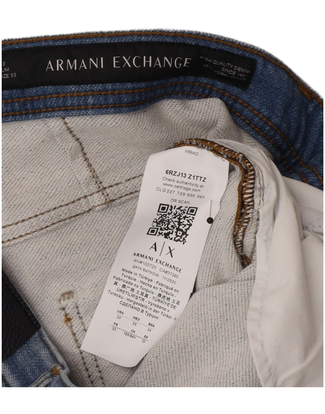 Armani Exchange Herren Slim Jeans W33 L32 Blaue Baumwolle