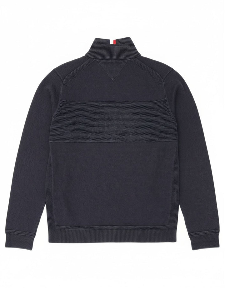 Tommy Hilfiger Herren-Pullover mit Reißverschluss am Hals, mittlere marineblaue Baumwolle