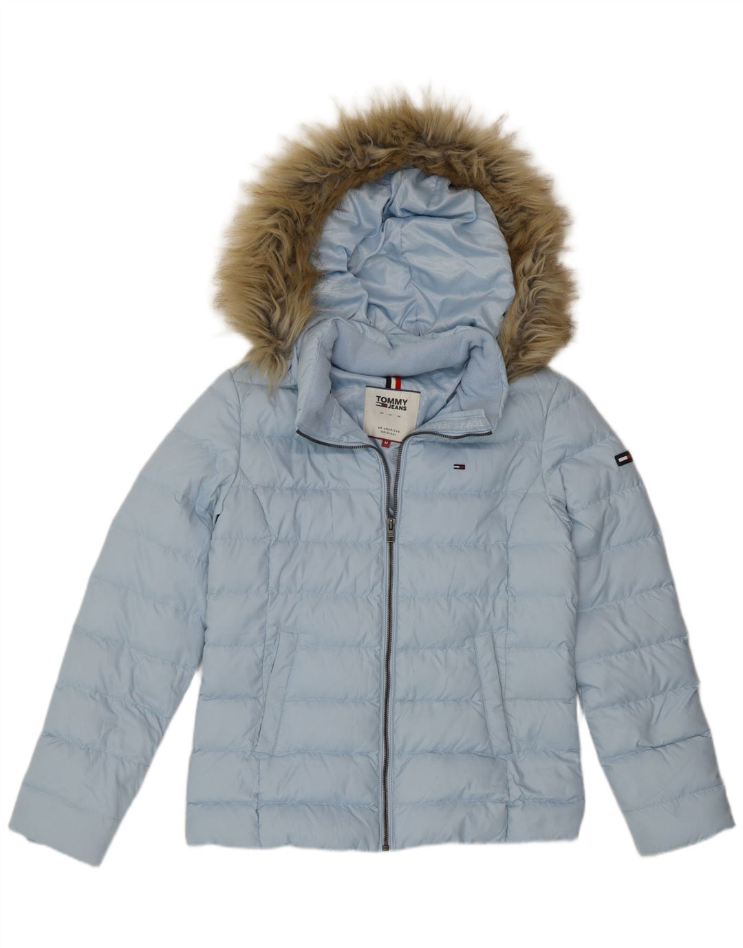 Tommy Hilfiger Wattierte Damenjacke mit Kapuze, UK 14, Mittelblau, Polyester