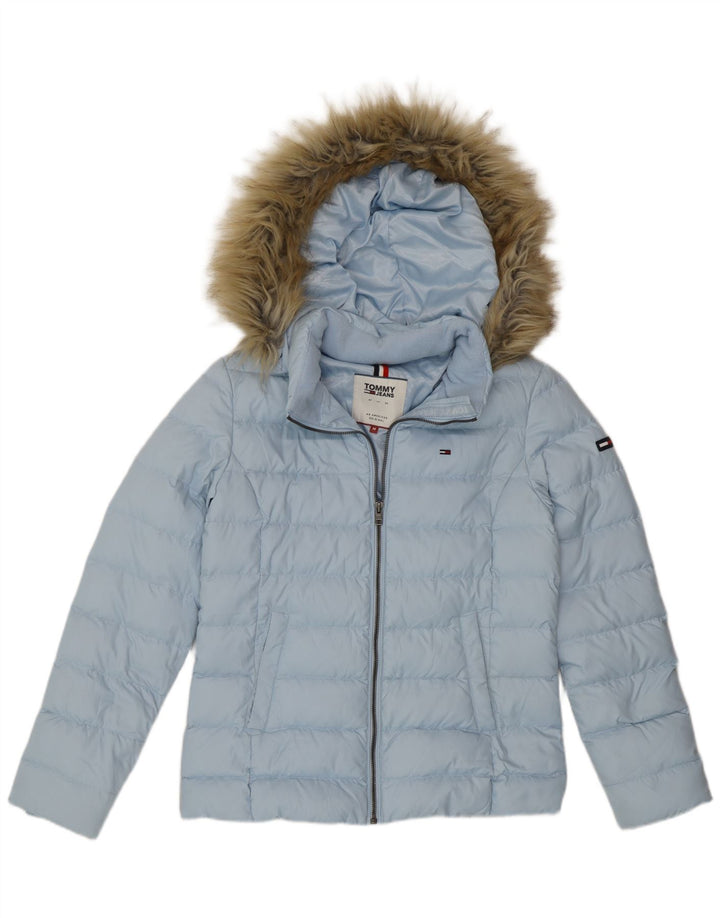 Tommy Hilfiger Wattierte Damenjacke mit Kapuze, UK 14, Mittelblau, Polyester