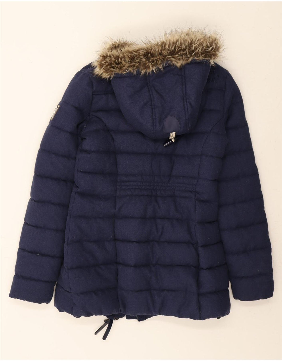 SUPERDRY Womens Hooded Duffle Padded Jacket UK 10 Small Navy Blue Vintage Superdry and Second-Hand Superdry from Messina Hembry 