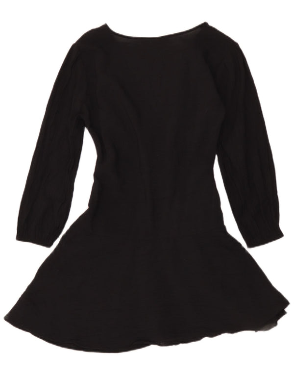 Zara Damen 3/4-Ärmel A-Linien-Kleid UK 6 XS Schwarze Viskose