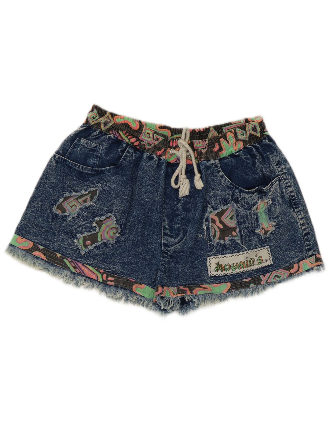 Vintage Damen Jeansshorts Medium W28 Blau Patchwork