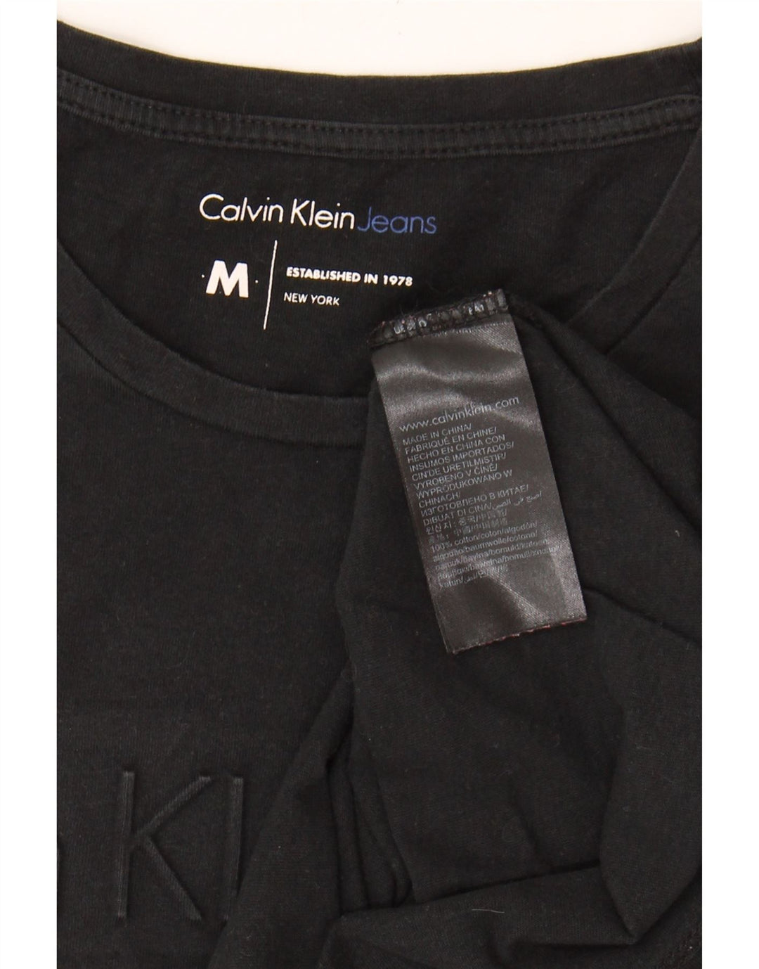 CALVIN KLEIN JEANS Mens Graphic T-Shirt Top Medium Black Cotton Vintage Calvin Klein Jeans and Second-Hand Calvin Klein Jeans from Messina Hembry 