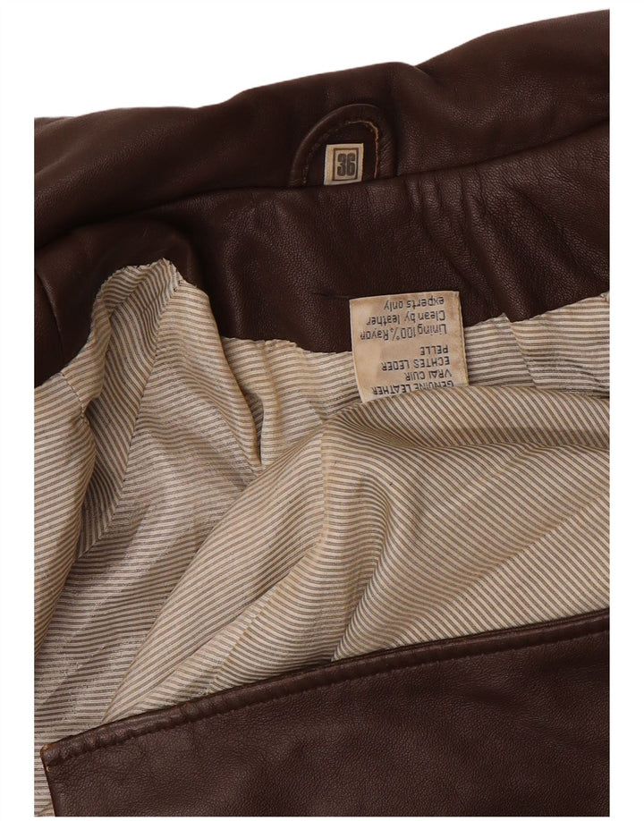 Vintage Damen Übergroßer Ledermantel EU 36 Kleines braunes Leder