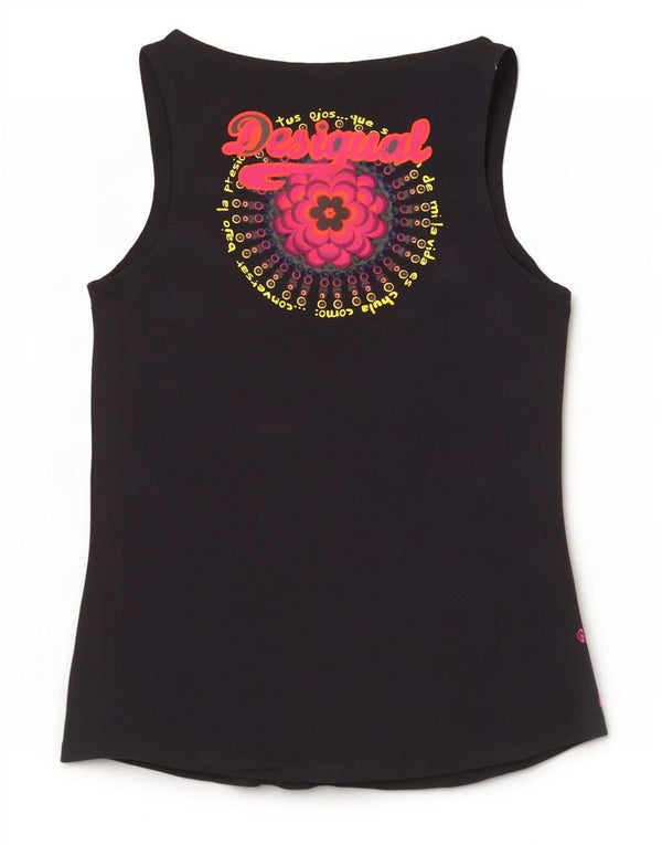 Desigual Damen Graphic Vest Top UK 14 Large Schwarz