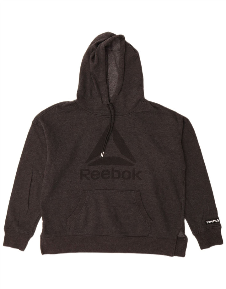 Reebok Womens Oversized Graphic Hoodie Pullover UK 14 Mittelgraue Baumwolle
