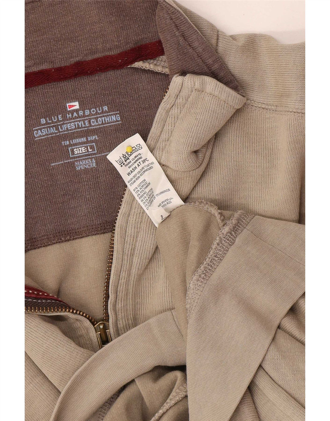 Marks & Spencer Herren Blue Harbour Sweatshirt mit Reißverschluss am Hals, Größe L, Beige