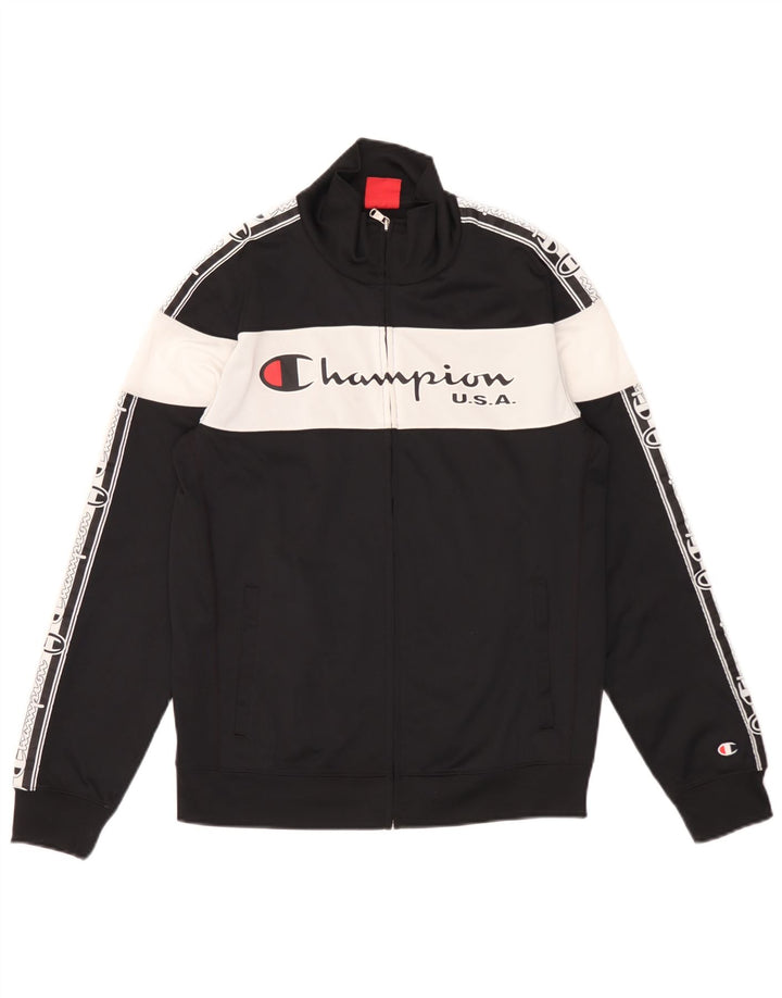 Champion Herren-Trainingsanzugoberteil mit Grafik, Größe S, Schwarz, Farbblock