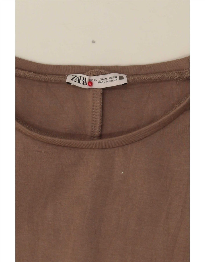 Zara Damen Crop Oversize Bluse Top UK 18 XL Braun