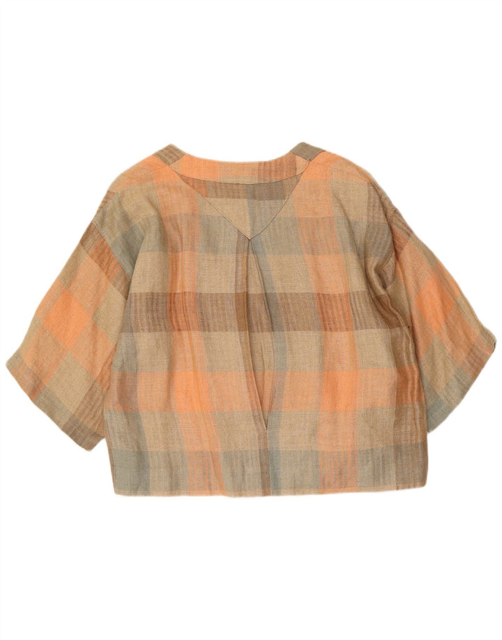 Vintage Damen Crop Shirt Bluse UK 16 Großes mehrfarbiges Karo