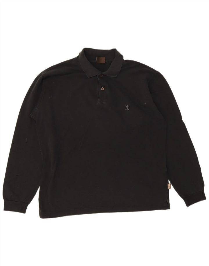 Rifle Herren-Langarm-Poloshirt aus mittelschwarzer Baumwolle