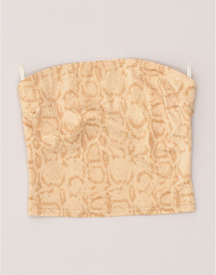 VINTAGE Womens Crop Top UK 12 Medium Beige Animal Print Polyamide Vintage Vintage and Second-Hand Vintage from Messina Hembry 