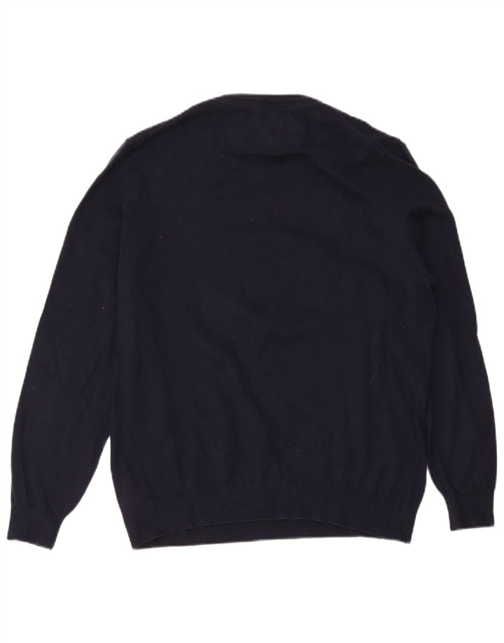 Guess Herren-Pullover mit grafischem U-Boot-Ausschnitt, Gr. 40, mittleres Marineblau