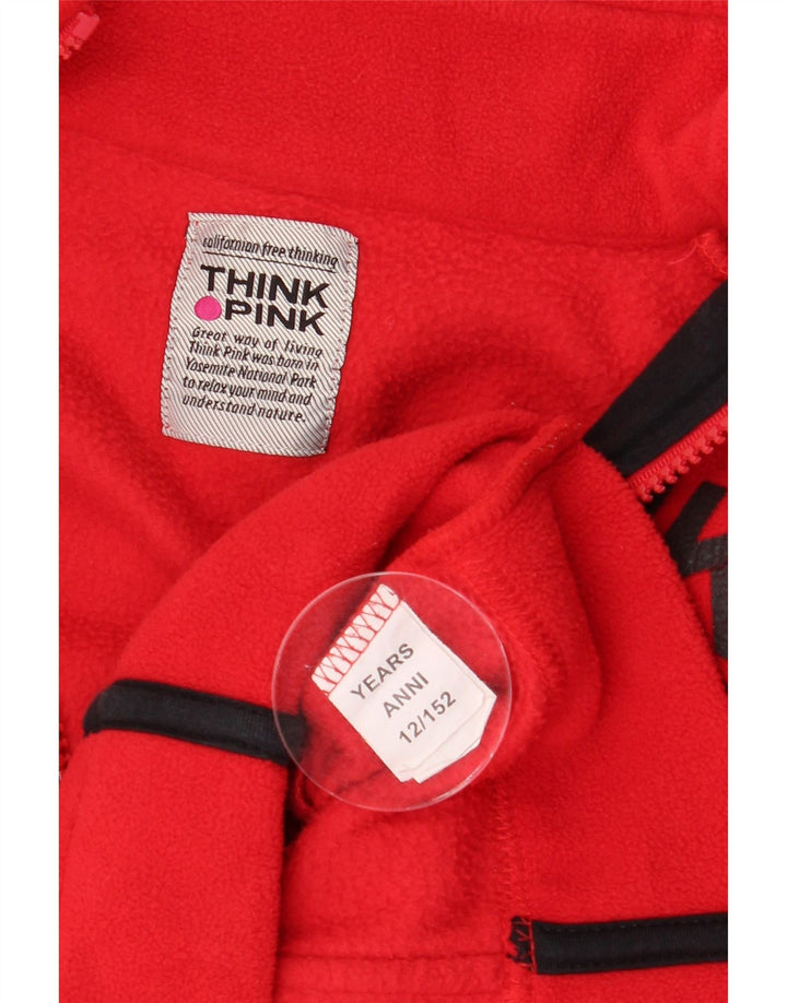 Think Pink Mädchen-Fleecejacke mit Grafik, 11–12 Jahre, rotes Polyester