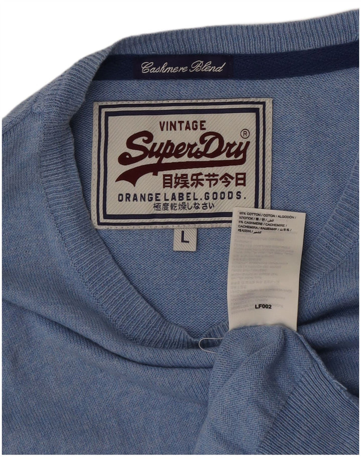 Superdry Herren-Pullover mit U-Boot-Ausschnitt, groß, aus blauer Baumwolle