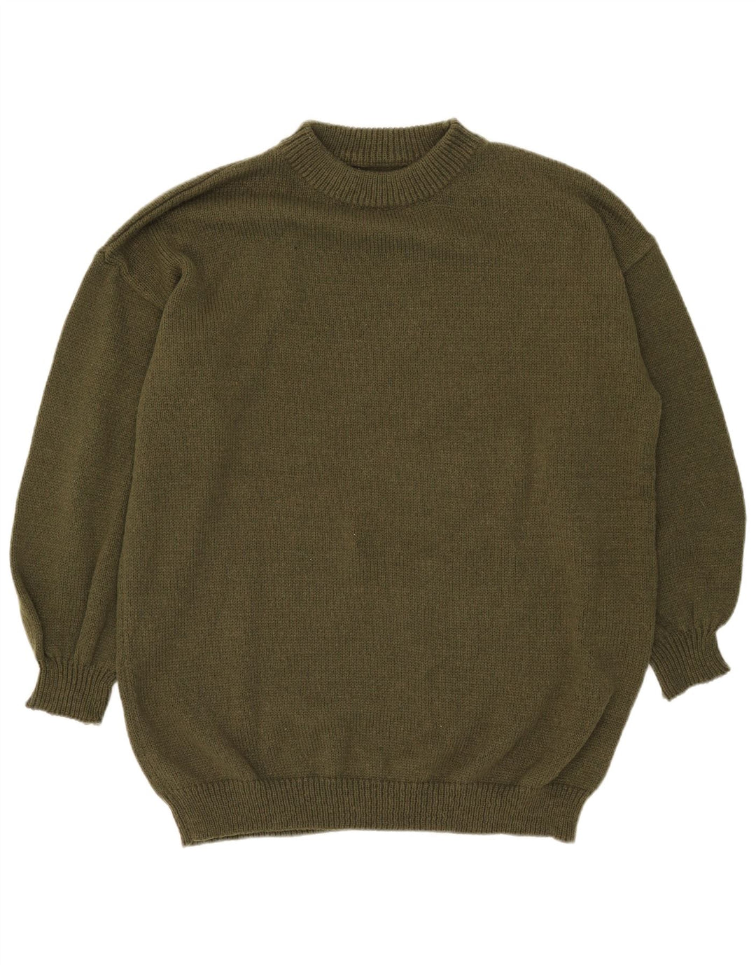 Vintage Herren Pullover mit Rundhalsausschnitt, groß, Khaki, Polyester