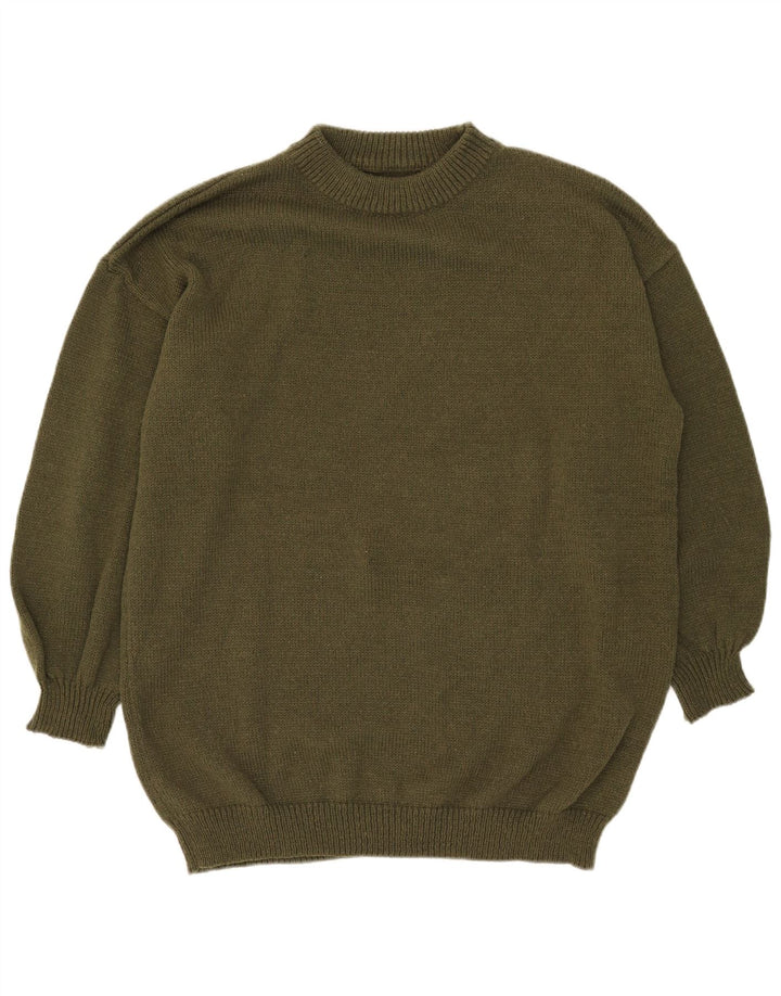 Vintage Herren Pullover mit Rundhalsausschnitt, groß, Khaki, Polyester